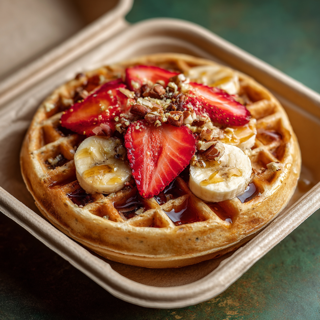 waffle con topping fresa y platano